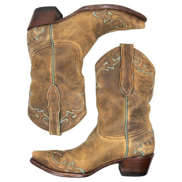 Old Gringo Shoes - Old Gringo Tan Turquoise Mid Calf Leather Western Boots Womens Size 7 B